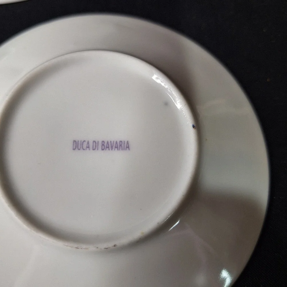 1940s Duca Di Bavaria Espresso Cup Saucer Set 4 Colors Greek Mythology Gold Trim